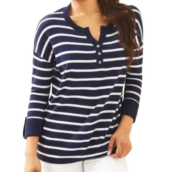 LILLY PULITZER FARAWAY SWEATER TRUE NAVY MOONLIGHT STRIPE SIZE XXS - Picture 8 of 8